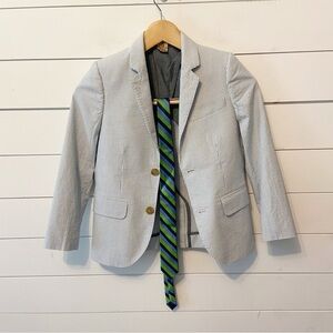 Crewcuts Boys Seersucker Ludlow Blazer Jacket and Silk Stripped Tie Combo Size 8